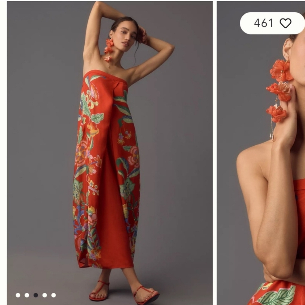 Anthropologie Strapless Pleated Column Midi Red Dress Size M - Picture 1 of 10